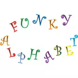 Alfabeto en mayúsculas del friso FMM y número funky