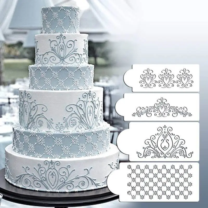 4 Pochoirs à Gâteau Motifs Fleurs | Diamètre 20cm | Réutilisables | Déco Pâtisserie