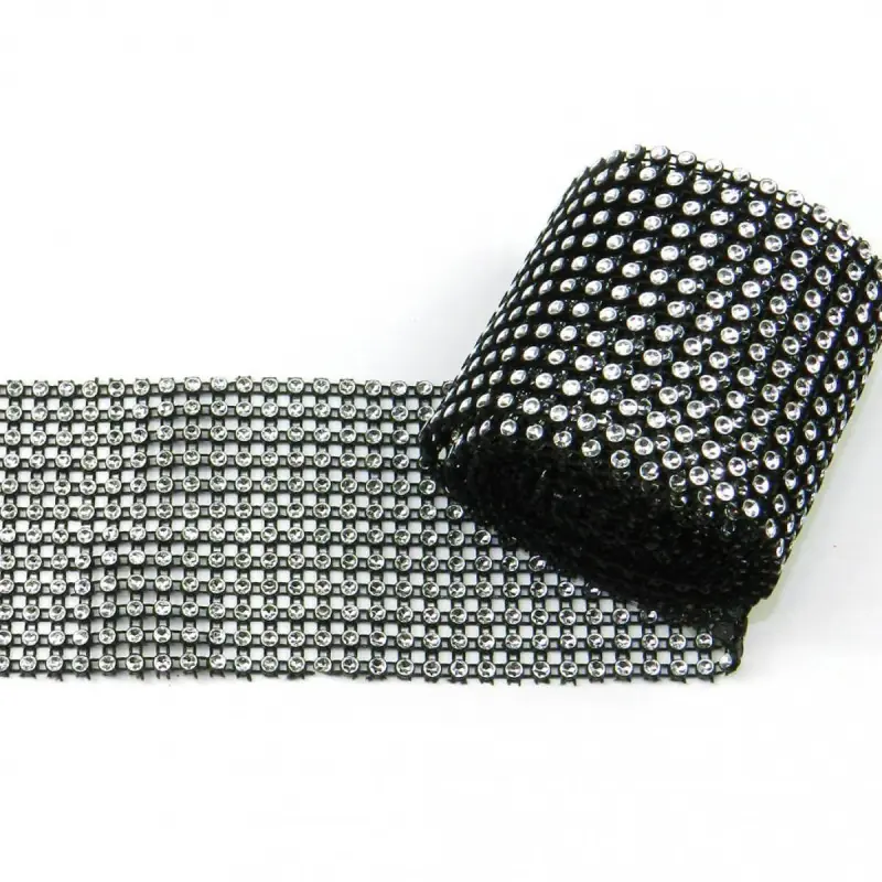 BLACK and SILVER Rhinestone Ribbon 12cm x 1m - Planète Gateau