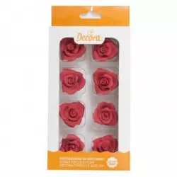 8 Roses ROUGE en sucre Diam. 3,5 cm