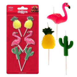 6 candles pineapple Cactus and pink Flamingo