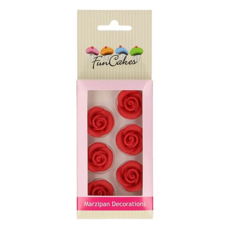 Red Marzipan Rose Flowers - Funcakes (x6) - Planète Gateau