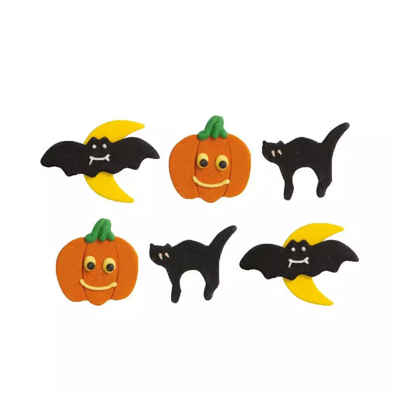 6 Citrouilles , chats et chauves souris en sucre Halloween