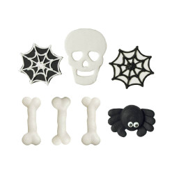 7 decorations sugar Os, cobwebs and skull Halloween