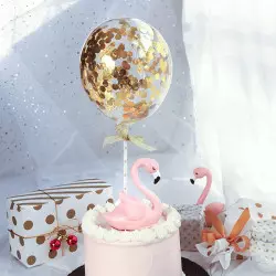 Topper ballon confettis rose - Planète Gateau