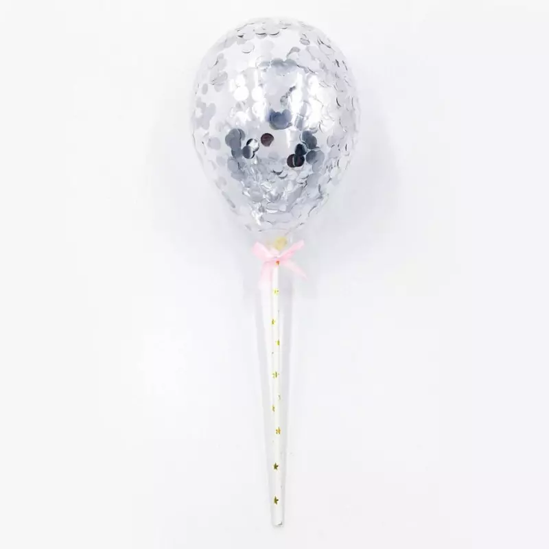 Topper ballon confettis argent - Planète Gateau