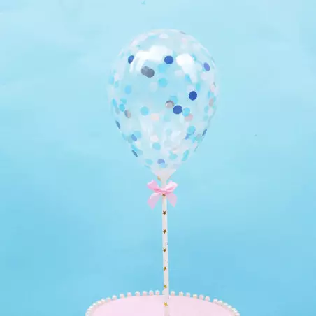 Topper ballon confettis bleu