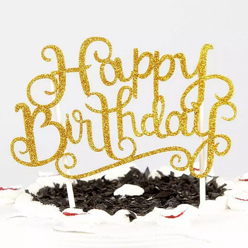 Cake topper Happy Birthday - bleu pailleté
