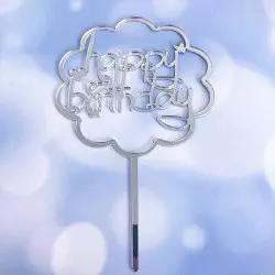 Topper Happy Birthday nuage argent