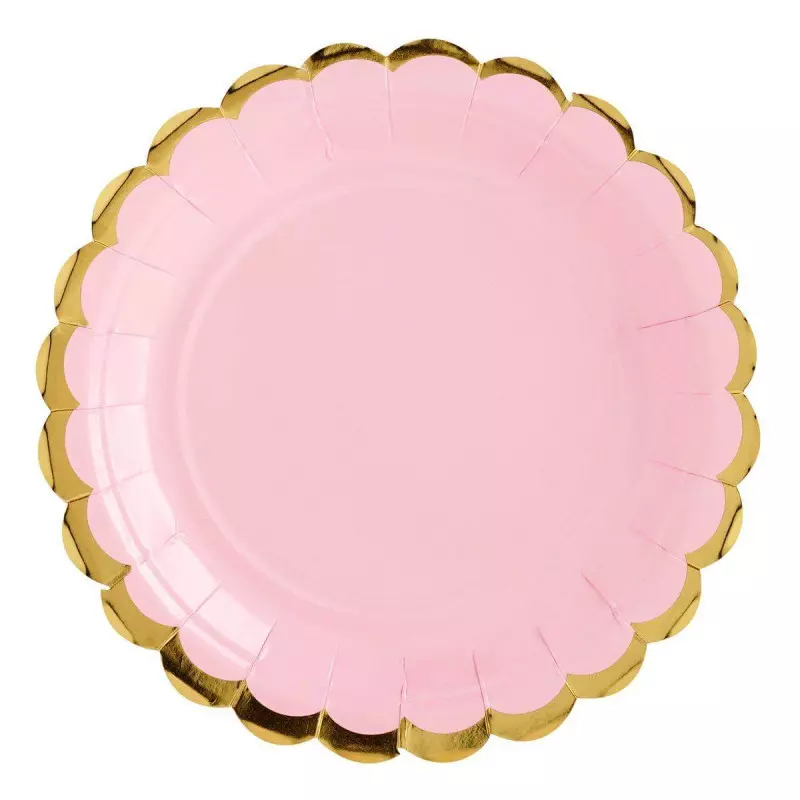 6 assiettes rose avec contour or 18 cm - Planète Gateau