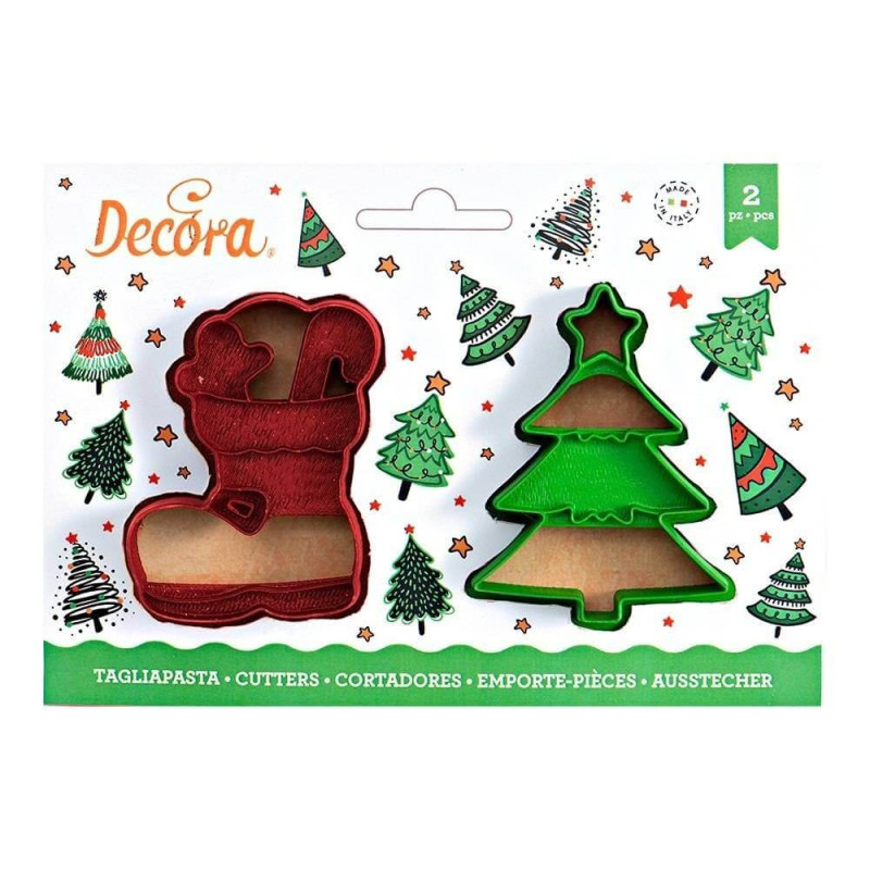 Set of 2 Christmas tree and Christmas boot cutters