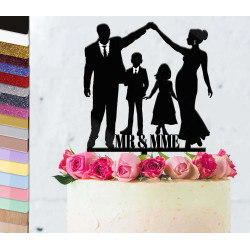 Topper gâteau personnalisé mariage couple avec 2 enfants