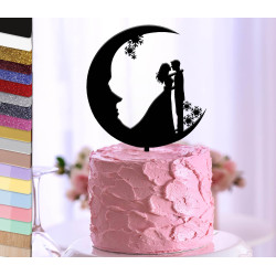 Topper gâteau personnalisé mariage couple sur la lune