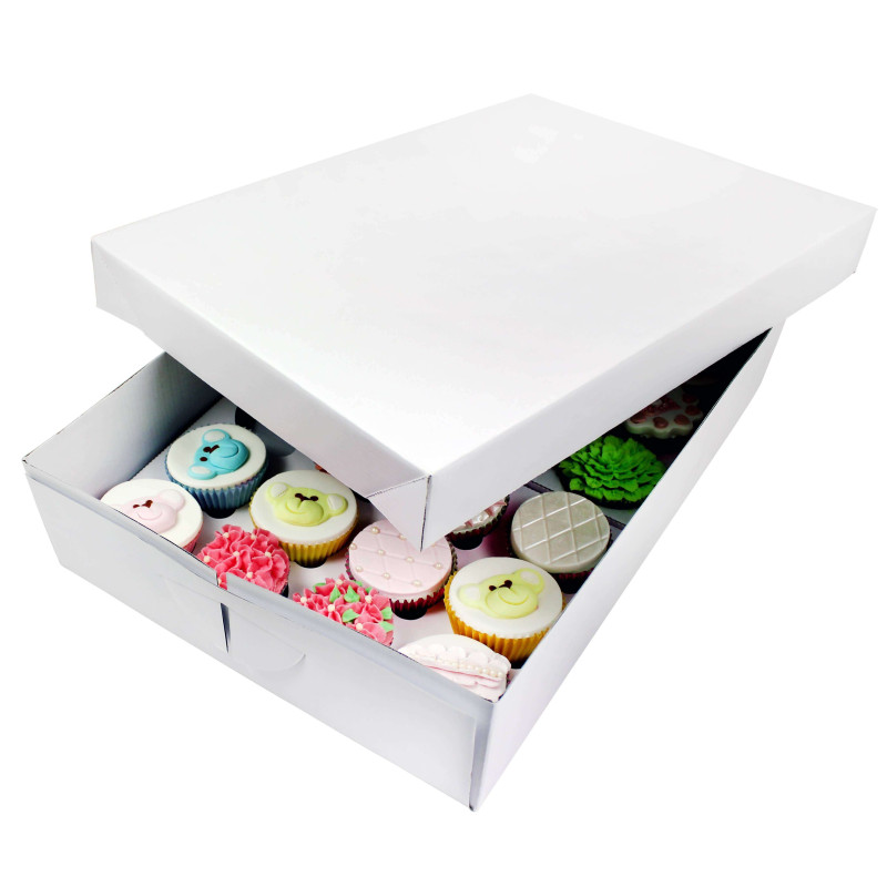 Boîtes à Muffin Mini Gâteau avec Fenêtre et Supports M 16x16x7,5 cm, 4 Trous #2 Blanc Boîte à Pâtisserie en Carton LUII 20 Pièces Boîtes à Cupcakes avec Autocollants Etiquette 