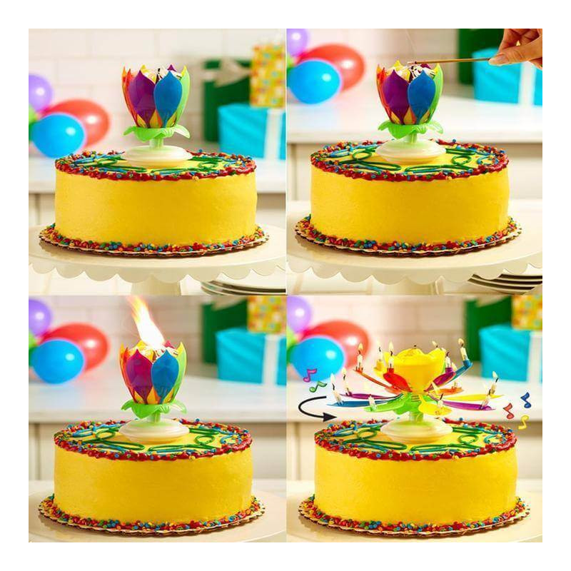 Bougie Fleur Qui S Ouvre Musicale Et Rotative Planete Gateau