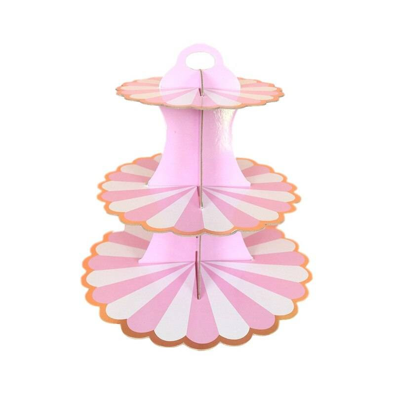 Pink and white cupcake stand on 3 levels
