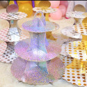 Stand à cupcakes argent hologramme sur 3 niveaux
