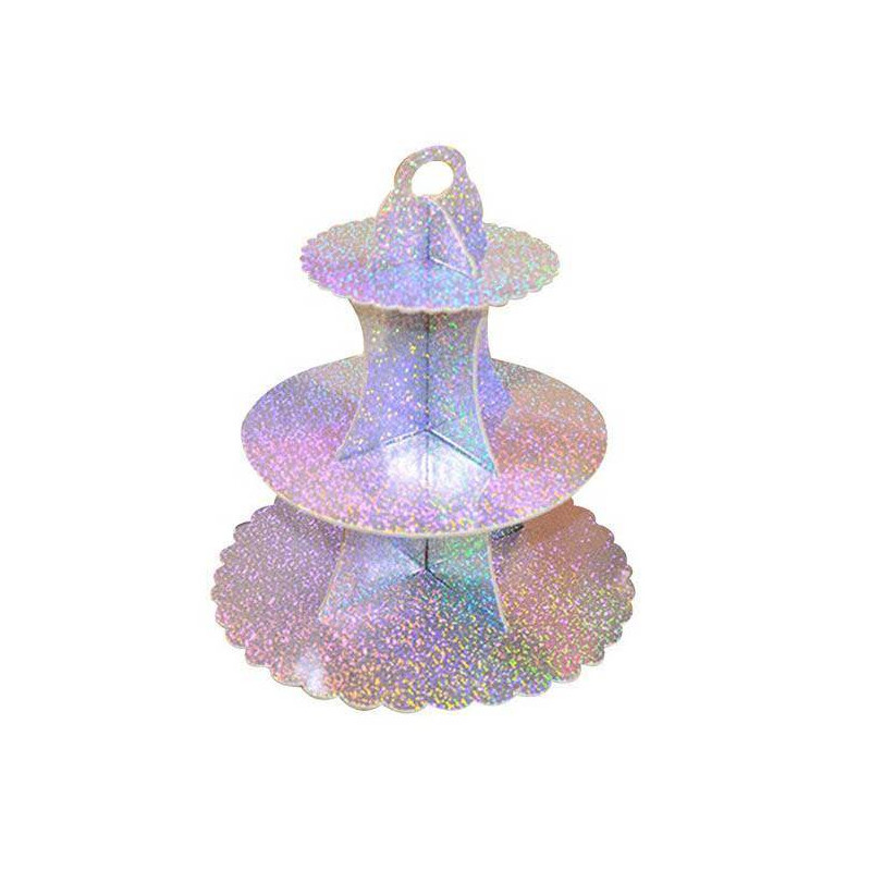 Hologram silver cupcake stand on 3 levels