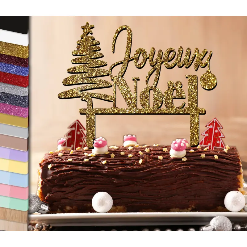Topper gâteau personnalisé Joyeux Noël sapin moderne Premium