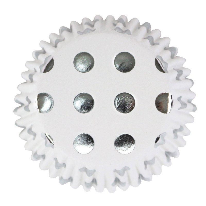 30 white cupcake trays with silver polka dots PME