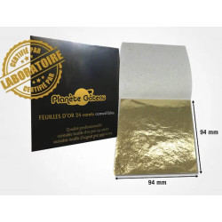 Feuilles d'or 24 carats alimentaires 9,4 cm (x5)