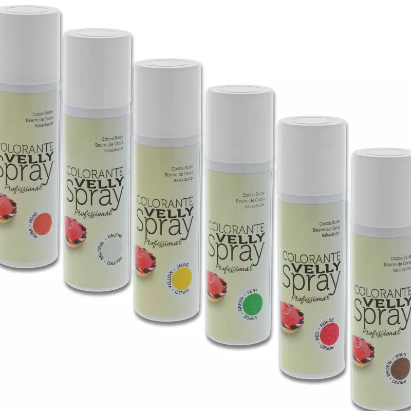 Spray Velours Alimentaire Patisserie & Bombe Flocage Alimentaire colorant:  gateau, rouge, jaune