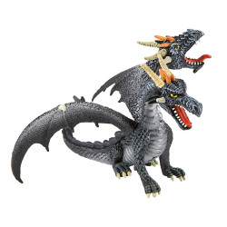 Figurine dragon à deux têtes noir - 9cm