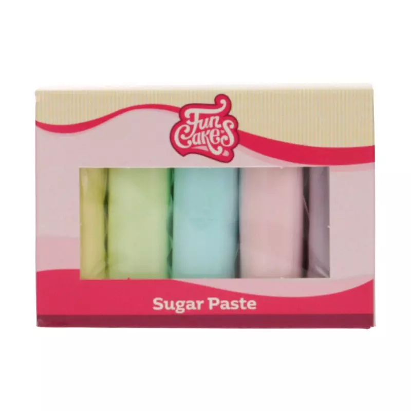 Pack de 5 Pâtes à sucre couleurs Pastel Funcakes - Planète Gateau
