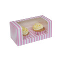 White and pink striped cupcake boxes 2 cavities - x3