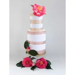 Bordure de gâteau baroque or rose en Wafer paper