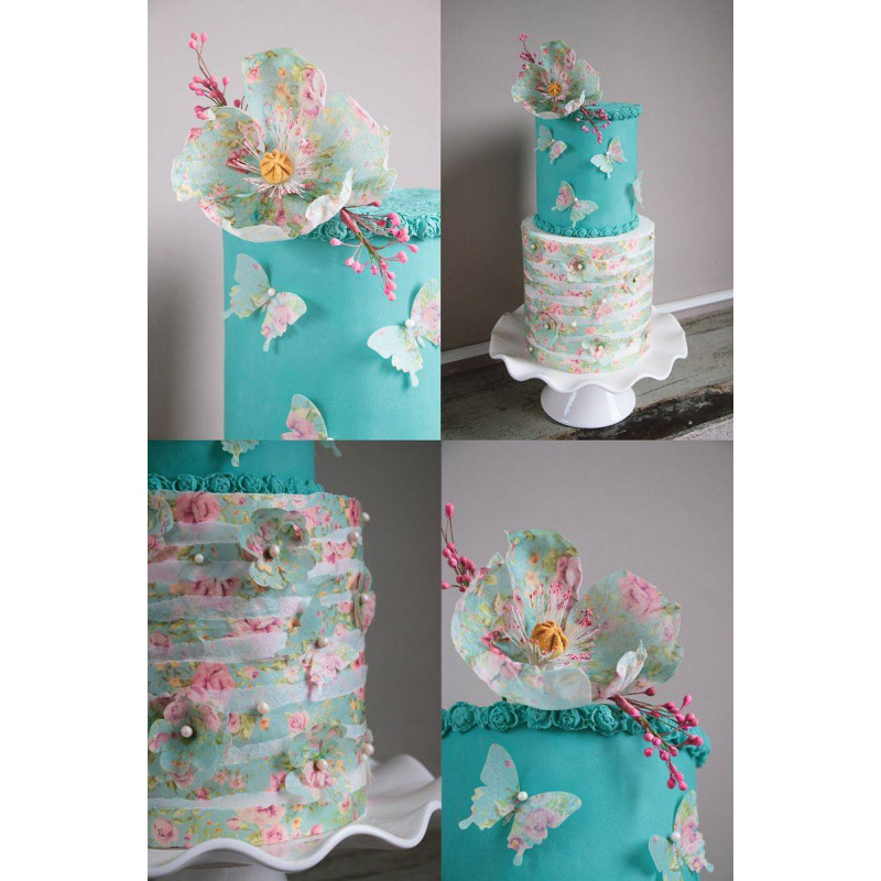 Kit de decoración de papel de oblea con diseño de flores pastel