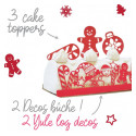 Log decoration kit and 3 Christmas cake toppers