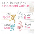 Conjunto de cuentas iridiscentes en oro, rosa, azul y plata