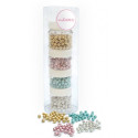 Set of iridescent beads gold, pink, blue and silver