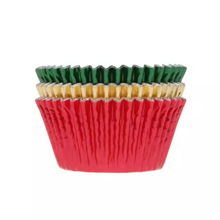 Caissettes à cupcakes métalliques couleurs de Noël - x36