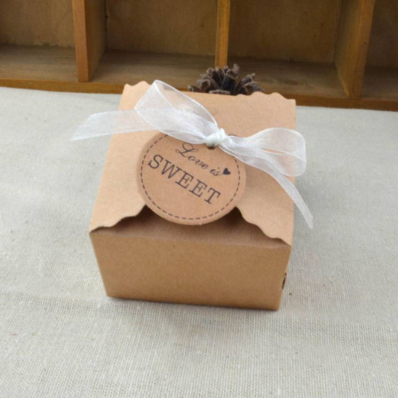 Mini cardboard cake boxes with ribbon and label -x10