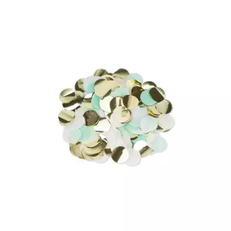 Confettis de table ronds menthe , blanc et or 36g