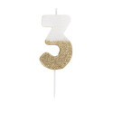 Candles white numbers, gold and glitter 7 cm
