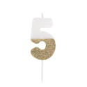 Candles white numbers, gold and glitter 7 cm