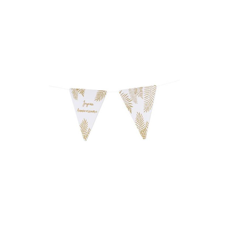 Banderines de feliz cumpleaños blanco, dorado y helecho x5