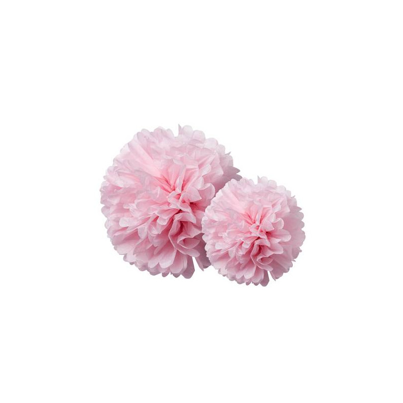 Pompons en papier de soie rose 40 et 50 cm x2