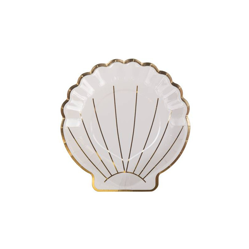 Plates shell white and gold 23 cm -x8