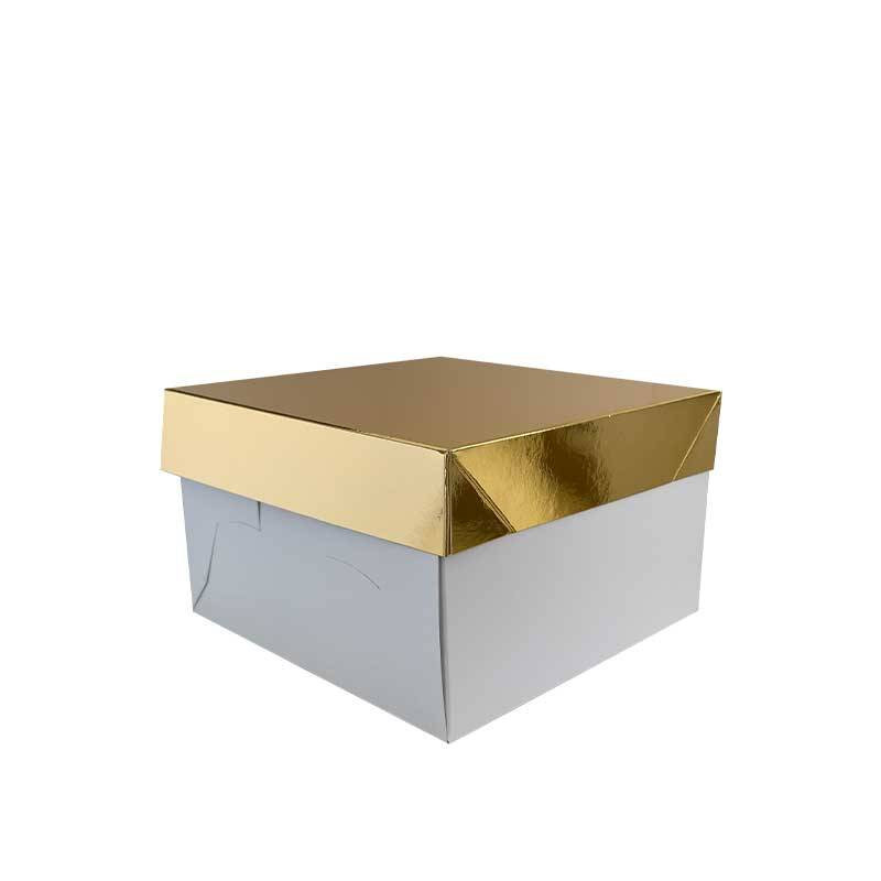 Caja para tartas blanca y dorada 24x24x15 cm