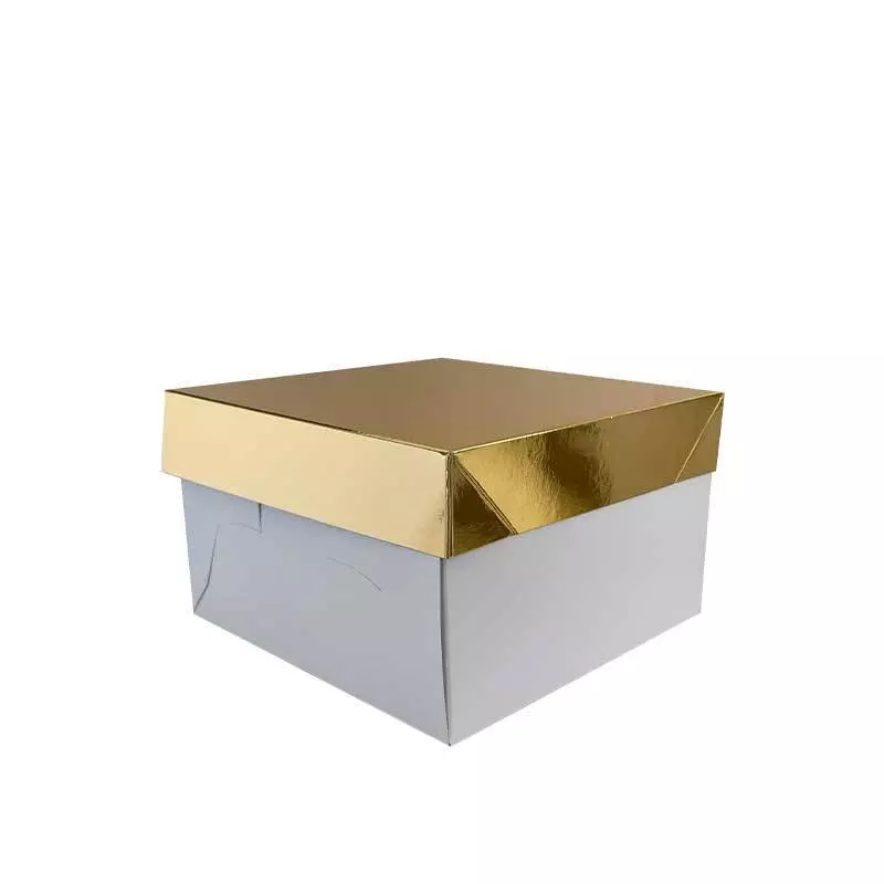Caja para tartas blanca y dorada 24x24x15 cm - Planète Gateau