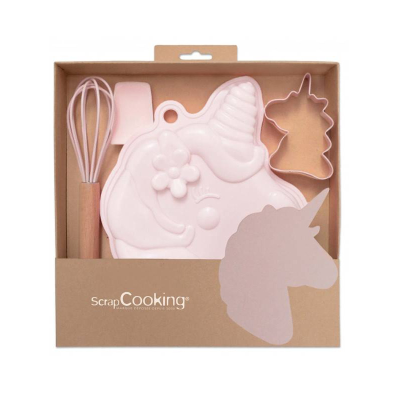 Unicorn set with mold, cutter, spatula and whisk