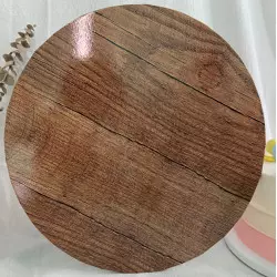Thick round tray printed with dark wood pattern 25 cm