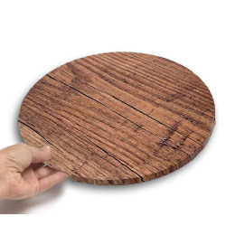 Bandeja redonda gruesa con estampado de madera oscura de 25 cm