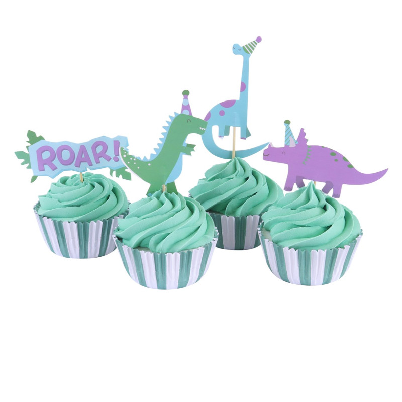 Caissettes à cupcakes avec toppers Dinosaures party x24