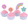 Caissettes à cupcakes avec toppers fleurs et arc en ciel x24