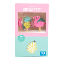 Caissettes à cupcakes avec toppers Tropical  x24
